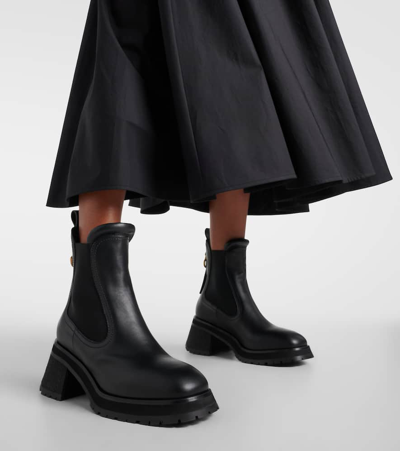 Shop Moncler Gigi Leather Chelsea Boots In Black