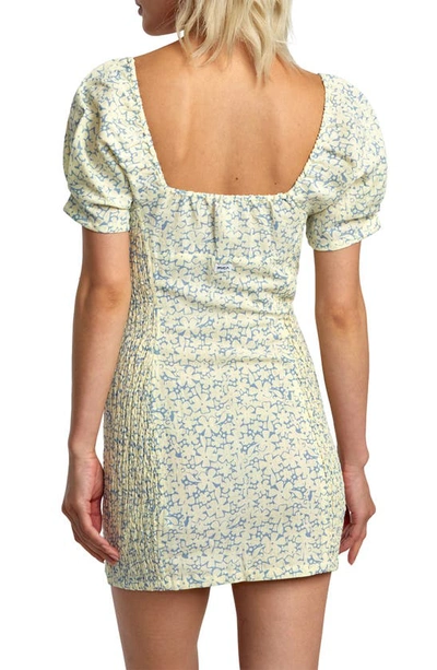 Shop Rvca Gretel Floral Puff Sleeve Cotton Minidress In Lemon