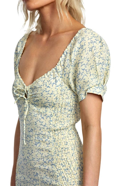 Rvca Gretel Floral Puff Sleeve Cotton Minidress In Lemon
