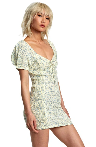 Rvca Gretel Floral Puff Sleeve Cotton Minidress In Lemon