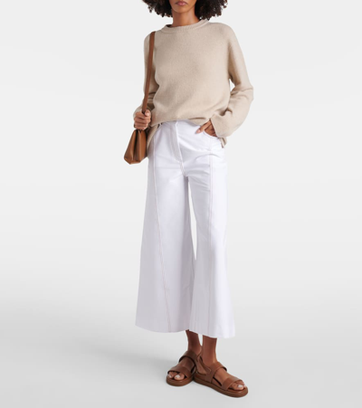 Shop Max Mara Leisure Cotton-blend Jersey Culottes In White