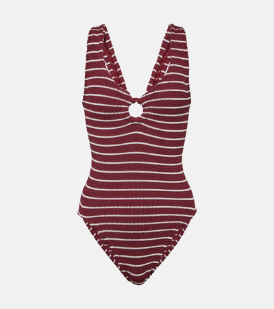 Shop Hunza G Celine Striped Swimsuit In Red