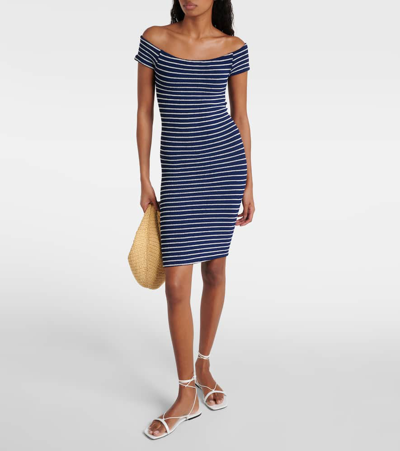 Shop Hunza G Grace Striped Jersey Minidress In Blue