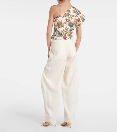 Shop Sir Eleanora Floral One-shoulder Linen Crop Top In Multicoloured