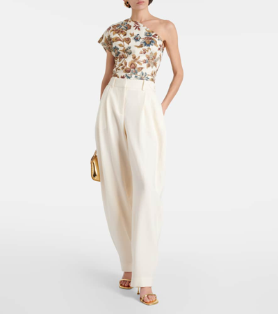Sir Eleanora One-shoulder Floral Linen Top In Multicoloured