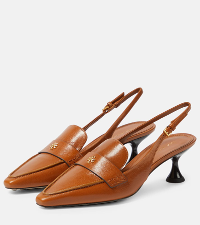 Shop Tory Burch Leather Slingback Pumps In Brown