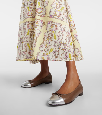 Tory Burch Bow-detail Leather Ballerina Shoes In Brown