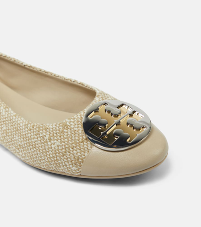 Tory Burch Claire Cap-toe Ballet Flats Natural/light Khaki/gold/silve In Beige