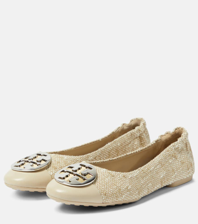 Tory Burch Claire Cap-toe Ballet Flats Natural/light Khaki/gold/silve In Beige