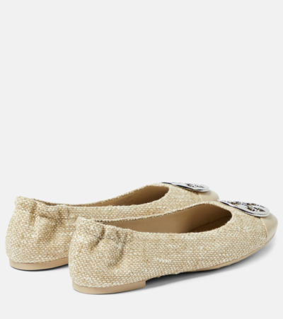 Tory Burch Claire Cap-toe Ballet Flats Natural/light Khaki/gold/silve In Beige