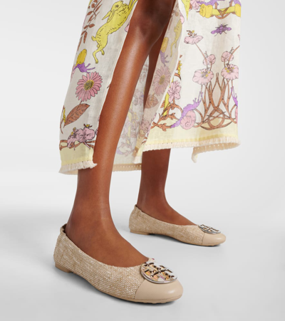 Tory Burch Claire Cap-toe Ballet Flats Natural/light Khaki/gold/silve In Beige