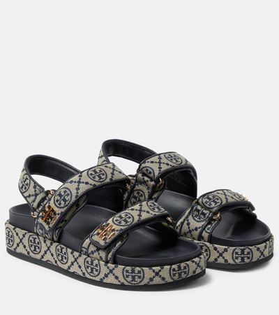 Tory Burch 35mm T Mono Kira Sport Jacquard Sandals In Blue