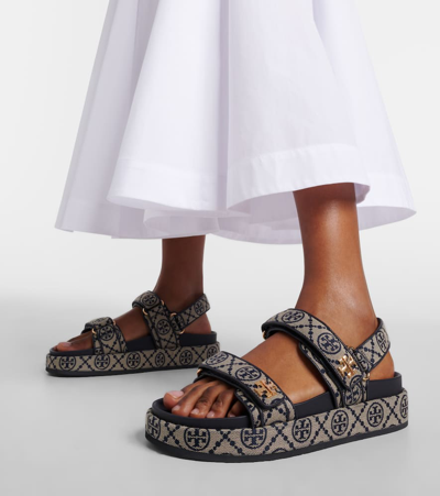 Tory Burch 35mm T Mono Kira Sport Jacquard Sandals In Blue