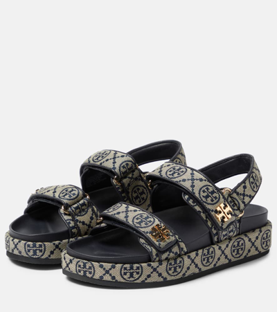 Tory Burch 35mm T Mono Kira Sport Jacquard Sandals In Blue