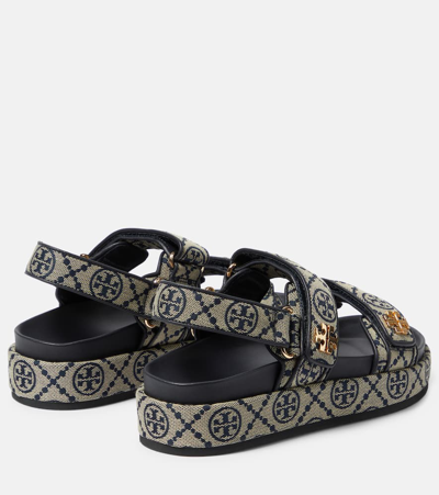 Tory Burch 35mm T Mono Kira Sport Jacquard Sandals In Blue