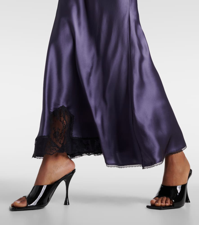 Sir Aries Lace-trimmed Silk Satin Gown In Blue