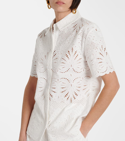Shop Self-portrait Embroidered Cotton Shirt In White