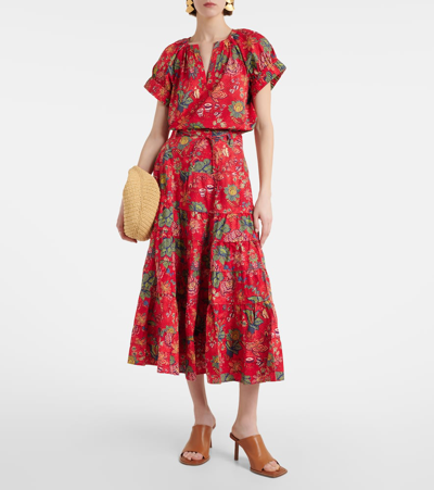 Shop Ulla Johnson Floral Cotton Midi Skirt In Multicoloured
