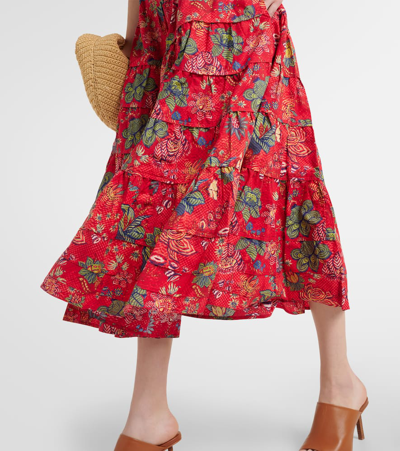 Shop Ulla Johnson Floral Cotton Midi Skirt In Multicoloured