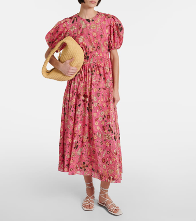 Shop Ulla Johnson Eden Cotton-blend Midi Dress In Multicoloured