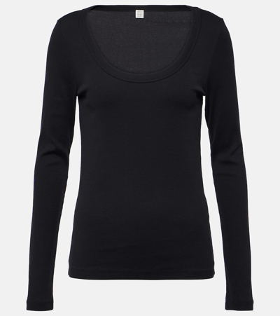 Totême Compact Wool Blend Knit Top In Black
