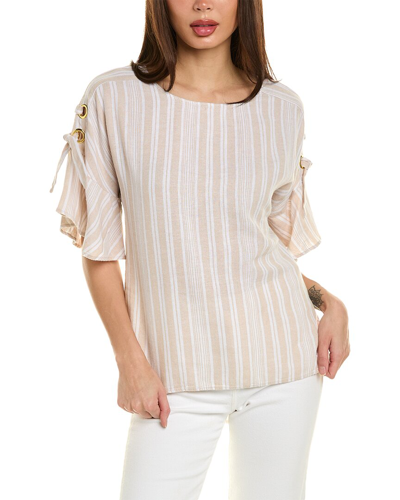 Shop Ellen Tracy Dolman Sleeve Linen-blend Top In Beige