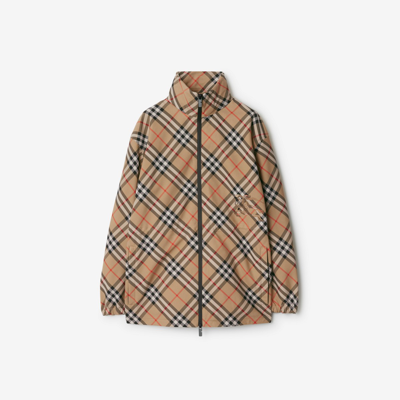 Shop Burberry Check Jacket In Sand