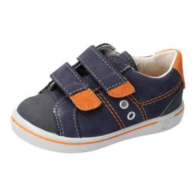 Shop Ricosta Nippy Leather Trainers (navy/orange) 22 Only! In Blue