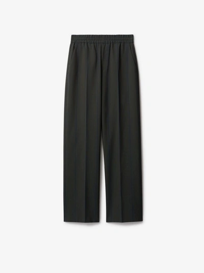 Shop Burberry Striped Wool Trousers In Granite
