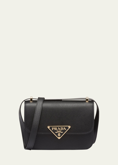 Shop Prada Triangle Logo Flap Leather Crossbody Bag In F0002 Nero