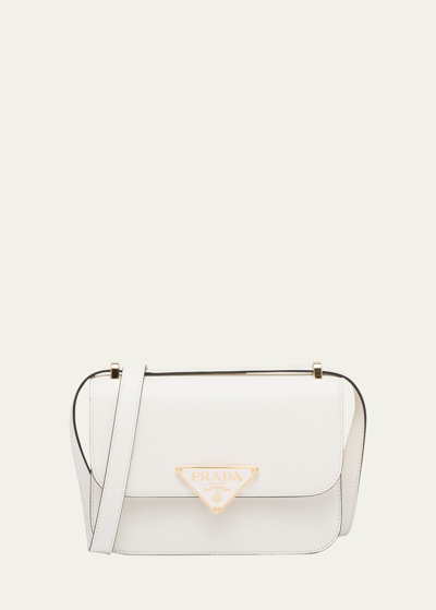 Shop Prada Triangle Logo Flap Leather Crossbody Bag In F0009 Bianco
