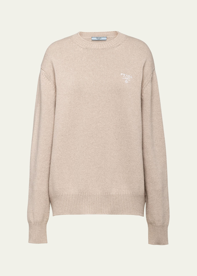 Shop Prada Logo-intarsia Cashmere Sweater In F0237 Pervinca