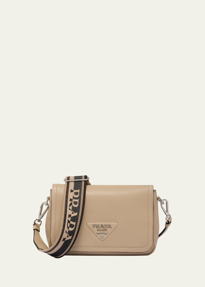 Shop Prada Small Logo Soft Leather Shoulder Bag In F02yp Sabbia N