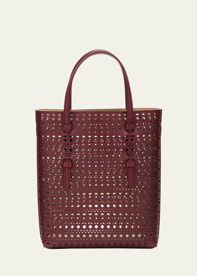 Shop Alaïa Mini North-south Perforated Tote Bag In Red