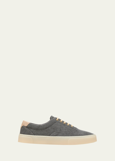 Shop Brunello Cucinelli Men's Textile And Suede Low-top Sneakers In Anthracite