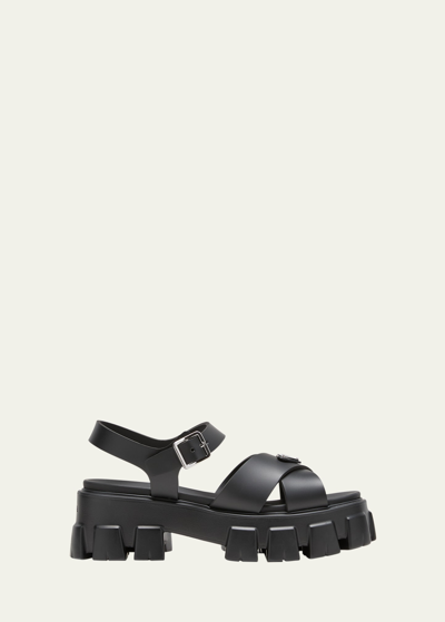 Prada Monolith Rubber Sandals In Nero