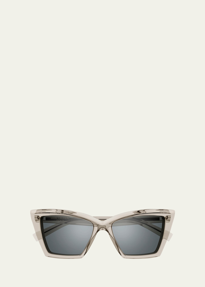 Shop Saint Laurent Semi-transparent Acetate Cat-eye Sunglasses In Beige