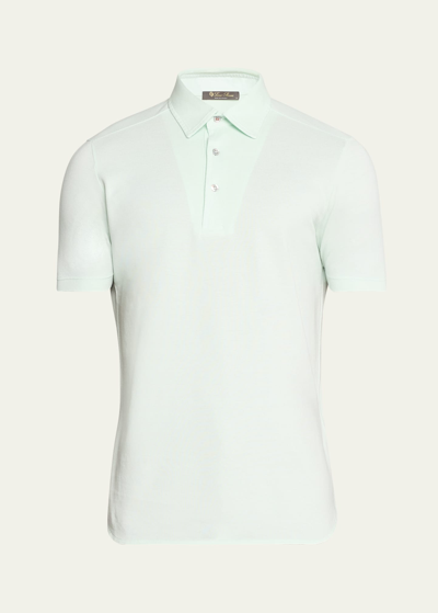 Shop Loro Piana Men's Cotton Pique Polo Shirt In Cottage Green