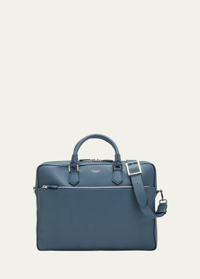 Shop Serapian Men's Slim Briefcase In Cachemire Leather In Denim Blue
