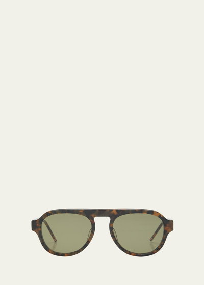 Shop Thom Browne Men's Acetate Oval Sunglasses In Dark Brown