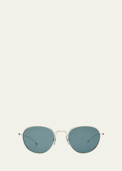Shop Thom Browne Men's Titanium Round Sunglasses In Silver