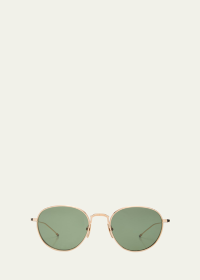 Shop Thom Browne Men's Titanium Round Sunglasses In White Gold