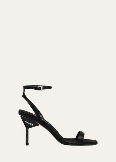 Shop Prada Satin Ankle-strap Sandals In Nero