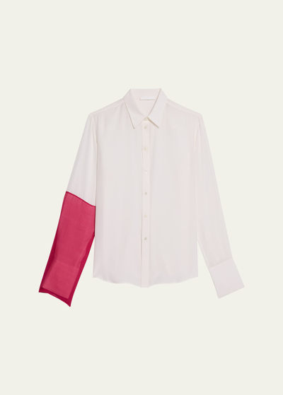 Shop Helmut Lang Combo Button-front Silk Shirt In Wht/fuscha