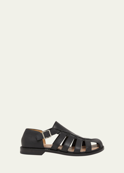Shop Loewe Campo Leather Fisherman Sandals In Black