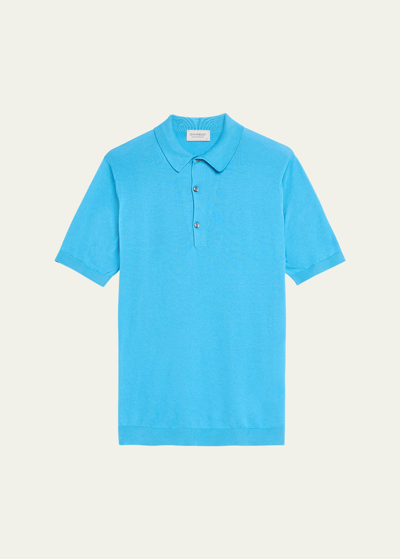 Shop John Smedley Men's Adrian Polo Shirt In Summer Sky
