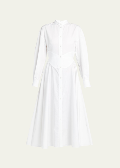 Shop Alexander Mcqueen Poplin Midi Shirtdress With Corset Detail In White