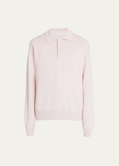 Shop The Row Men's Joyce Cotton Cashmere Polo Sweater In Light Pink