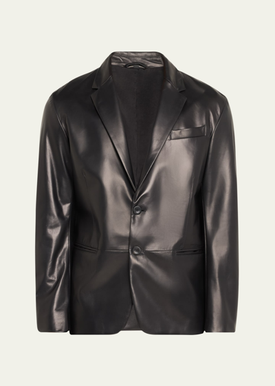 Shop Giorgio Armani Men's Lambskin Leather Blazer In Black