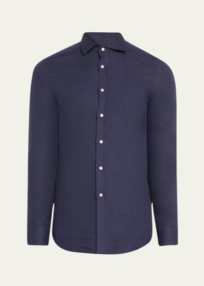 Shop Ralph Lauren Purple Label Men's Linen Shirt In Spring Nvy